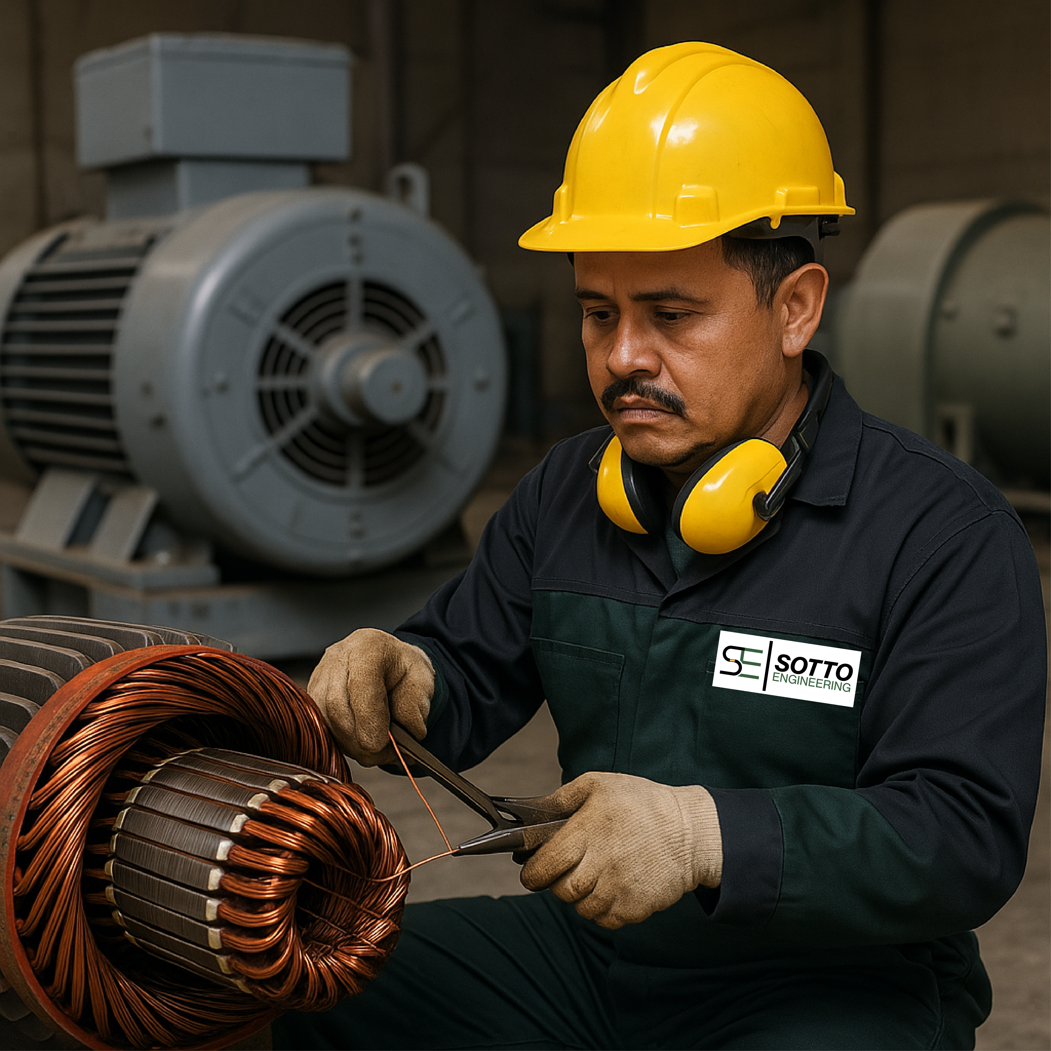 A worker doing electric motor repair